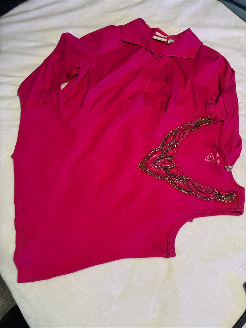 Chico's Bright Fuchsia Button-Down Collared Women's Shirt & tank top. Two piece